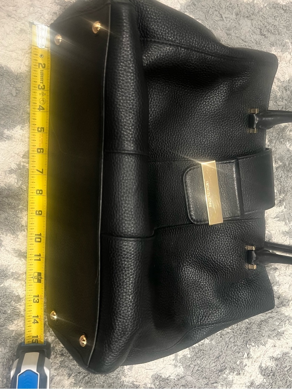 Michael Kors Black Leather Shoulder Tote with Gold Hardware - Picture 4 of 5
